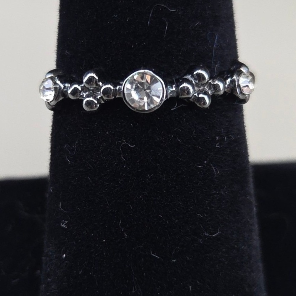 Dark Gunmetal Grey Gray‎ Beaded Rhinestone Stackable Band Ring Size 8.5 Crystal